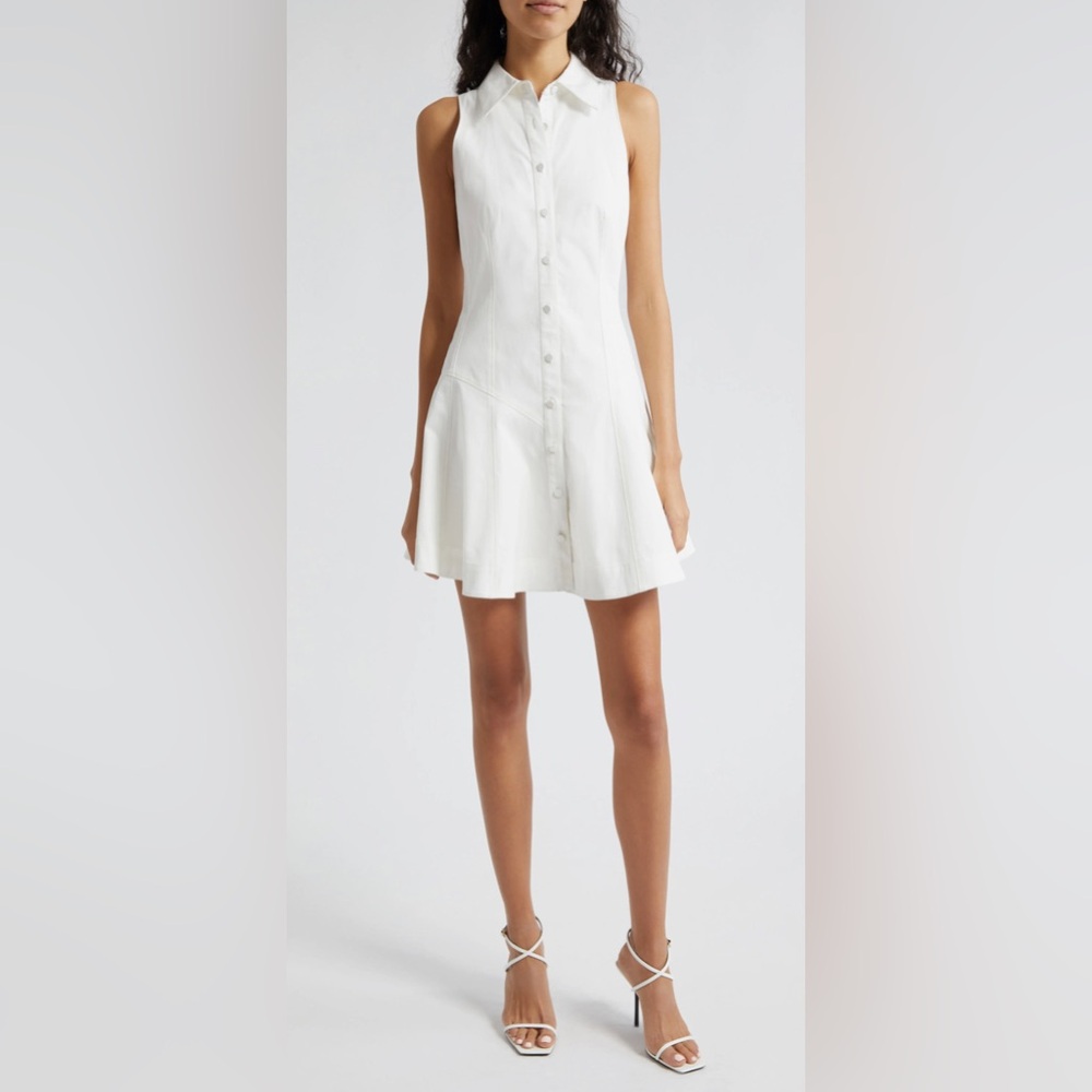 Cinq à Sept Poppy Stretch-Cotton Seamed Mini-Shirtdress, White, Size 6
